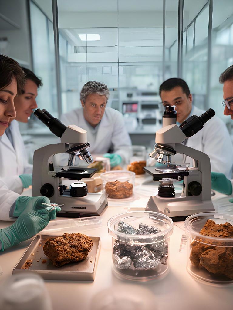 Ingegneri e geologi spaziali che analizzano campioni in un laboratorio di Montepulciano